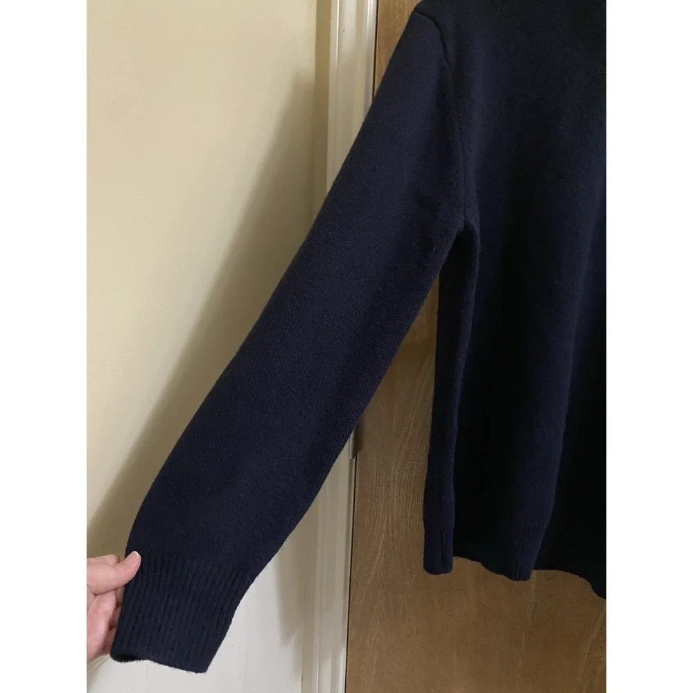 Orvis Men's Navy Blue Lambs Wool Pullover Sweater  Suede Sherpa Collar 1/4 Zip M